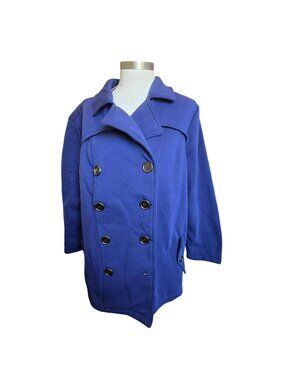 Womens Blue Pea Coat Double-Breasted Size 3X Cotton Blend NWT JJ4366